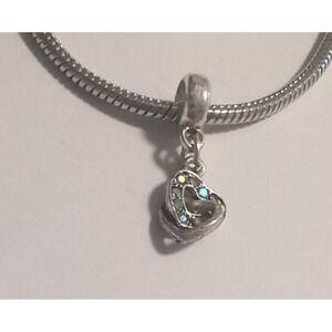 Silver Plated Iridescent Crystal Heart Dangle Charm for‎ Bracelet Necklace